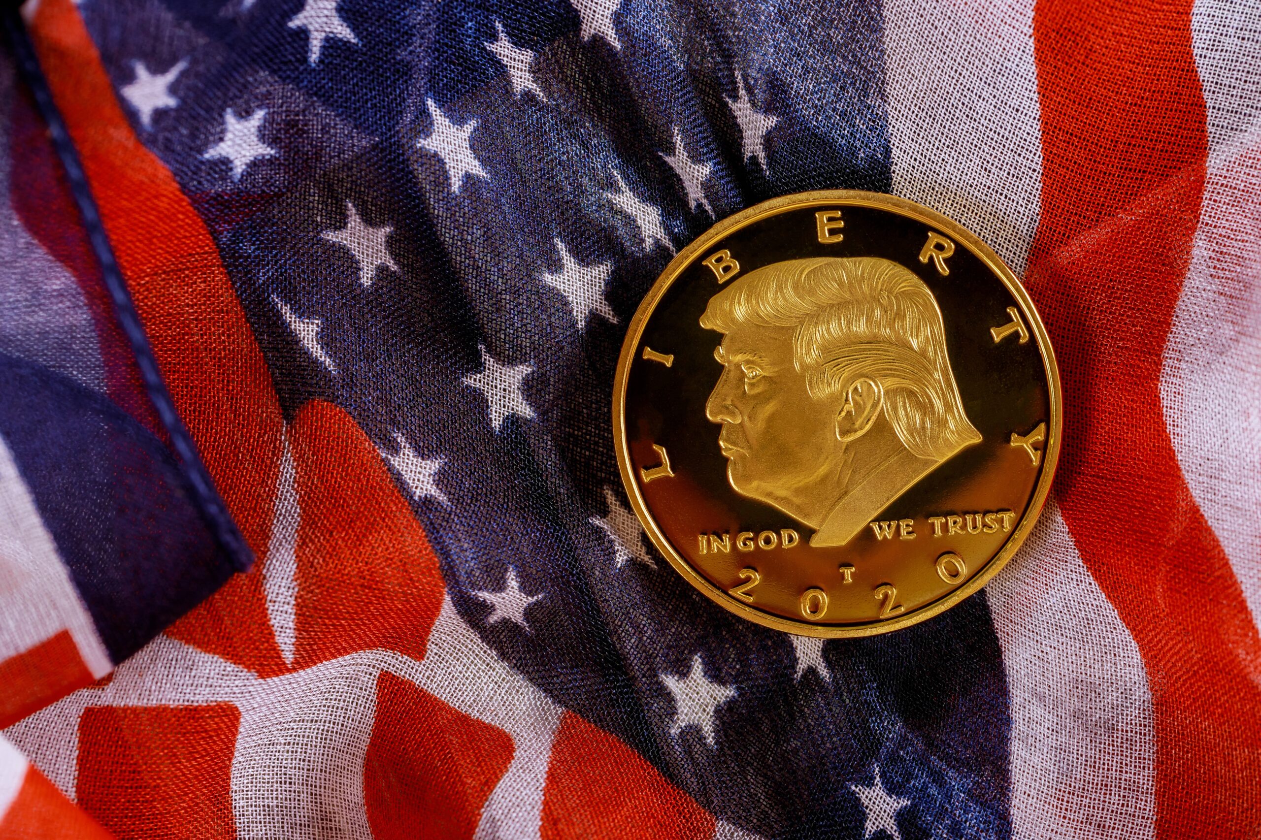 trump coin on flag